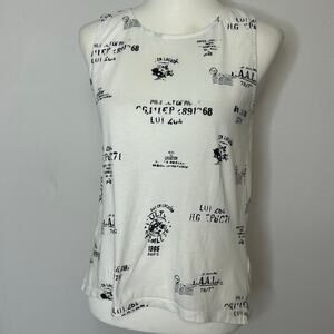 Anthropologie Graphic Postcard Print Sleeveless Tank Top White Cotton Size S